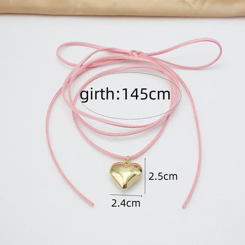 Planet Gates L1345 Diy Jewelry Goth Black Velvet 25mm Heart Pendant Choker Necklace for Women Weave Knotted Bowknot Adjustable Chain Jewelry