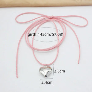 Planet Gates L1346 Diy Jewelry Goth Black Velvet 25mm Heart Pendant Choker Necklace for Women Weave Knotted Bowknot Adjustable Chain Jewelry