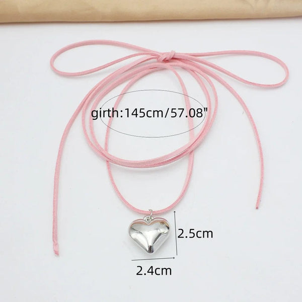 Planet Gates L1346 Diy Jewelry Goth Black Velvet 25mm Heart Pendant Choker Necklace for Women Weave Knotted Bowknot Adjustable Chain Jewelry