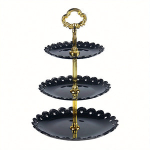 Planet Gates Lace Black One Piece 1pc, Elegant 3 Tier Cupcake Stand for Tea Parties, Weddings, and More - Ruffled or Laciness Design - Perfect for Decorating and Serving Desserts - Table and Kitchen Accessories