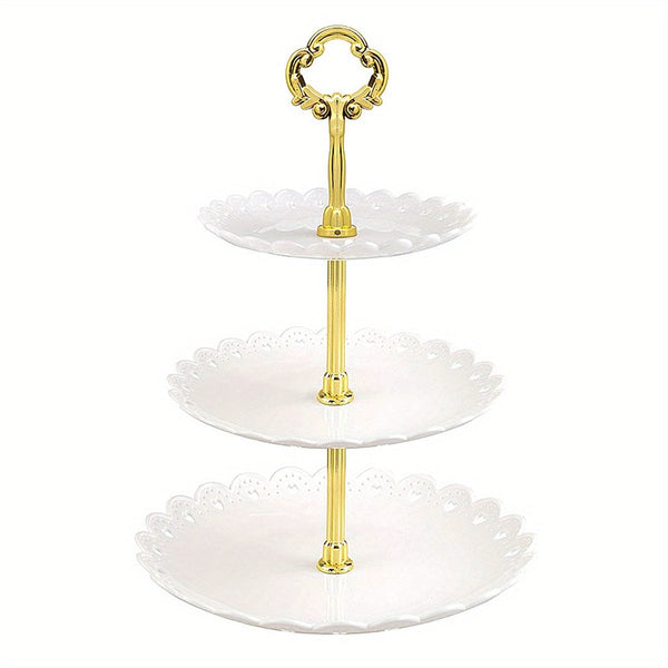 Planet Gates Lace White One Piece 1pc, Elegant 3 Tier Cupcake Stand for Tea Parties, Weddings, and More - Ruffled or Laciness Design - Perfect for Decorating and Serving Desserts - Table and Kitchen Accessories