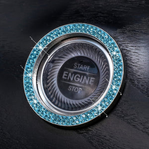 Planet Gates Lake Blue 1pc Car Bling Engine Start Ring Decals, Car Push Start Button Cover, Key Ignition Knob Bling Ring, Sparkling Car Interior Accessories For Women