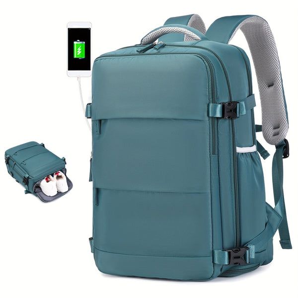 Planet Gates Lake Blue Flight-approved Carry-on Backpack With Shoe Compartment, Travel Luggage Daypack, Business Computer Schoolbag