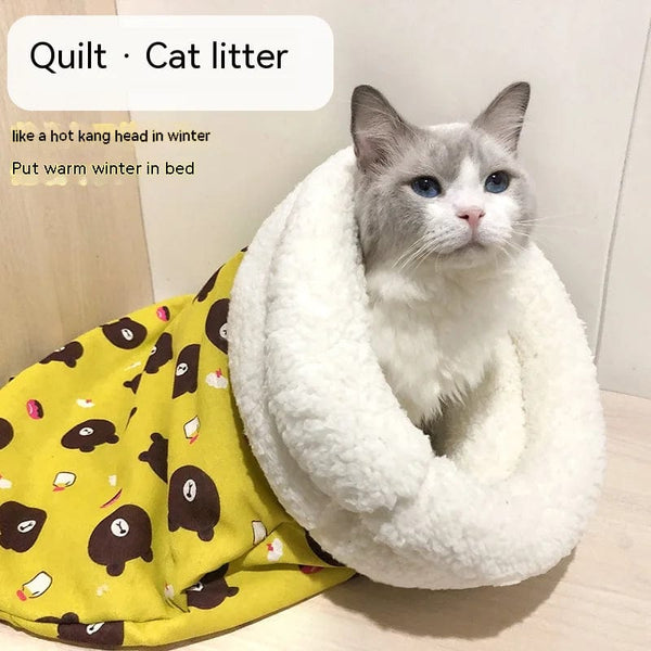 Planet Gates Lamb Plush Thickened Pocket New Winter Linen Sleeping Bag Cat Nest Cat Sleeping Bag Cartoon Sleeping Bag Cat Nest Winter Limited