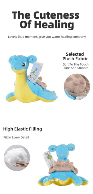 Planet Gates Lapras / 25cm l 9.8inch Kawaii Pokemon Lapras Stuffed Toys Cartoon Cute Water Sprit Plush Dolls Throw Pillow Birthday Gift  For Kids Friends Boys
