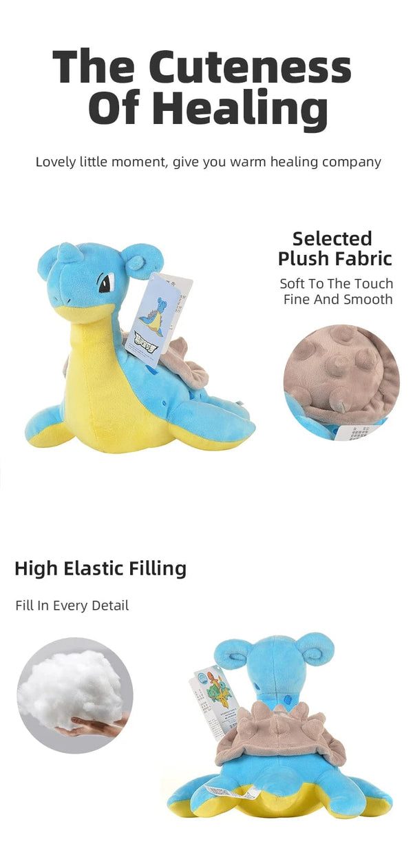 Planet Gates Lapras / 25cm l 9.8inch Kawaii Pokemon Lapras Stuffed Toys Cartoon Cute Water Sprit Plush Dolls Throw Pillow Birthday Gift  For Kids Friends Boys