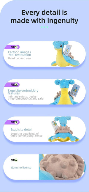 Planet Gates Lapras / 25cm l 9.8inch Kawaii Pokemon Lapras Stuffed Toys Cartoon Cute Water Sprit Plush Dolls Throw Pillow Birthday Gift  For Kids Friends Boys
