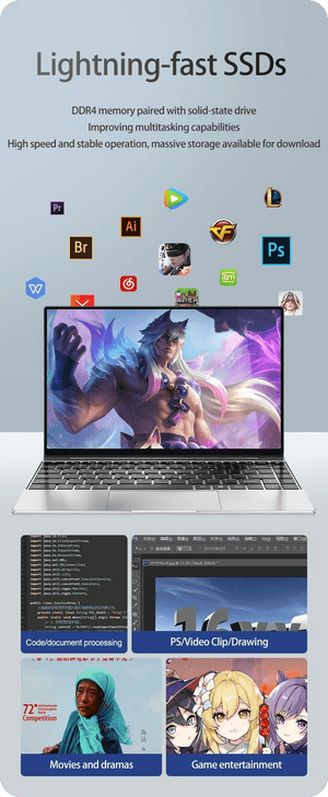 Planet Gates Laptop Intel Pentium N3700 16GB RAM 1024GB SSD Notebook 1920*1080 Resolution Windows 11 Unlock Computer Office Study gamer PC