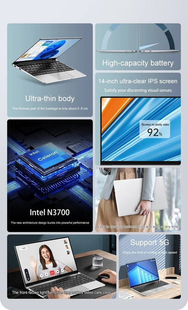 Planet Gates Laptop Intel Pentium N3700 16GB RAM 1024GB SSD Notebook 1920*1080 Resolution Windows 11 Unlock Computer Office Study gamer PC