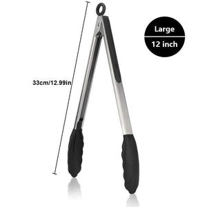 Planet Gates Large 1PC Tongs For Cooking, Kitchen Tongs With Silicone Tips, High Heat Resistant Locking Tongs, Heavy Duty, Great Grips, 7, 9, 30.48 Cm, Black