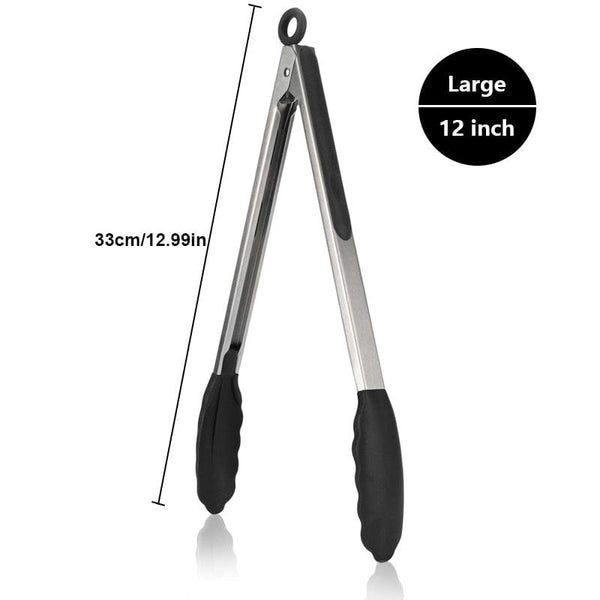 Planet Gates Large 1PC Tongs For Cooking, Kitchen Tongs With Silicone Tips, High Heat Resistant Locking Tongs, Heavy Duty, Great Grips, 7, 9, 30.48 Cm, Black