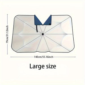 Planet Gates Large 2024 New Car Sunshade V-neck blue bottom foldable Umbrella Reflective sunshade for vehicles blocking UV sunshade, keep your vehicle cool, easy to use and store, fit on a variety of front windshields