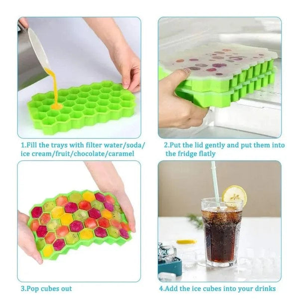 Planet Gates Large-capacity Ice Trays Silicone Mold Reusable Honeycomb Ice Cube Maker Food Grade Ice Maker with Lids Popsicle Mould Ice Mold