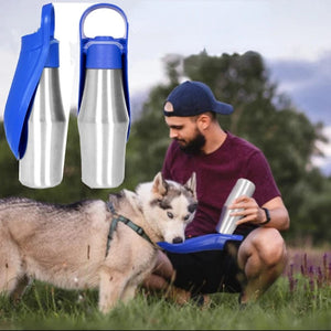 Planet Gates Large Dog Water Bottle Stainless Steel Outdoor Portable Dog Water Bowl Puppy Travel Water Basin Pet Supplies for All Dogs Breeds