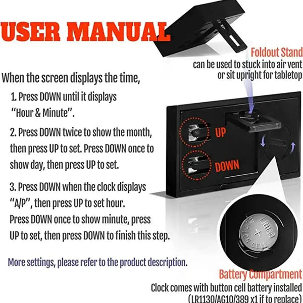 Planet Gates Large Screen Home Digital Display Car Clock Paste Electronic Mini Car Electronic Clock Automotive Supplies Simple Type