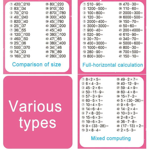 Planet Gates Large size 96 pages Large Size 96 Pages/set Addition Subtraction Kids Early Education Exercise Books for Mathematics Children Practice Math Notebook