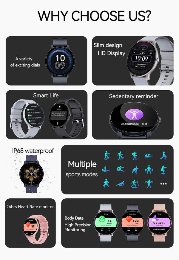 Planet Gates LAXASFIT Smart Watch Full Touch Screen Sports Fitness Tracker IP68 Waterproof Bluetooth Smart Watch Men Women Smart Watch 2024