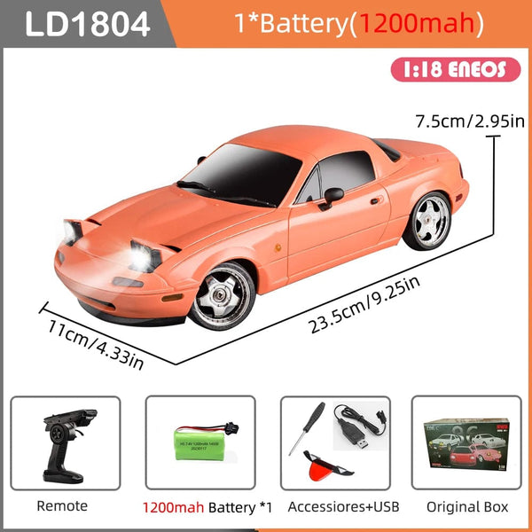 Planet Gates LD1804-P-1B1200-OB LDRC LD1804 RC Drift Car 1/18 Model  2.4G 2WD ESP Gyroscope LED Lights Full Scale Controlled Model Children Car Toys Gifts