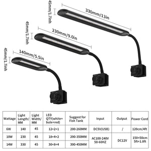 Planet Gates LED Aquarium Light For Aquatic Plant Flexible Head Aluminum Alloy 6w 10w 14w Ultra thin Fish Tank Lamp 100~240V
