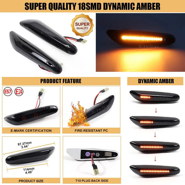 Planet Gates LED Dynamic Side Marker Mirror Indicator Lamp Flowing Water Turn Signal Light For BMW E90 E91 E92 E93 E60 E87 E82 E61 E46 X1 X3