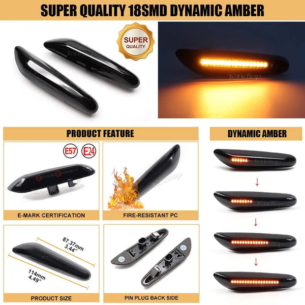 Planet Gates LED Dynamic Side Marker Mirror Indicator Lamp Flowing Water Turn Signal Light For BMW E90 E91 E92 E93 E60 E87 E82 E61 E46 X1 X3