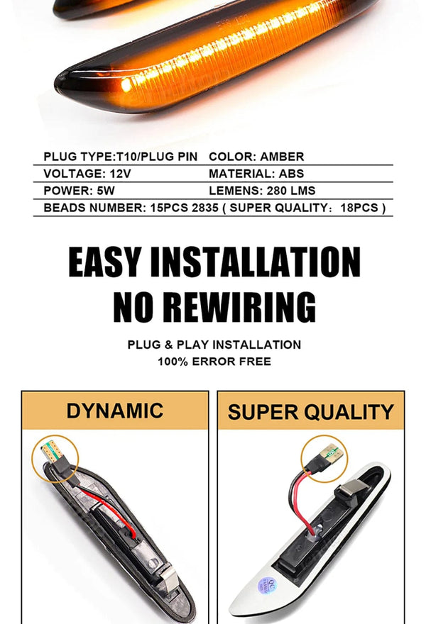 Planet Gates LED Dynamic Side Marker Mirror Indicator Lamp Flowing Water Turn Signal Light For BMW E90 E91 E92 E93 E60 E87 E82 E61 E46 X1 X3