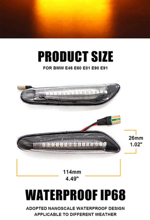 Planet Gates LED Dynamic Side Marker Mirror Indicator Lamp Flowing Water Turn Signal Light For BMW E90 E91 E92 E93 E60 E87 E82 E61 E46 X1 X3