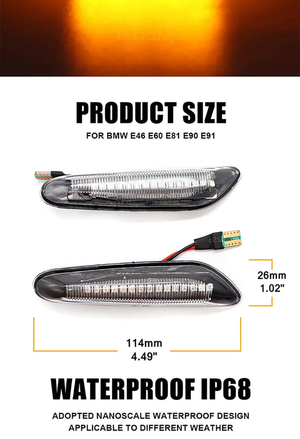 Planet Gates LED Dynamic Side Marker Mirror Indicator Lamp Flowing Water Turn Signal Light For BMW E90 E91 E92 E93 E60 E87 E82 E61 E46 X1 X3