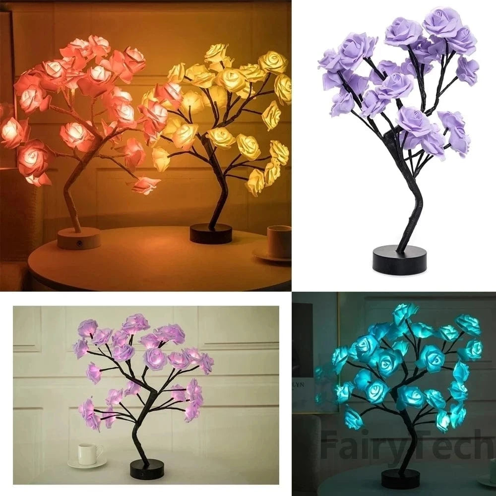 Planet Gates LED Rose Flower Table Lamp USB Christmas Tree Fairy Lights Night Lights Home Party Wedding Bedroom Decoration Mother's Day Gift