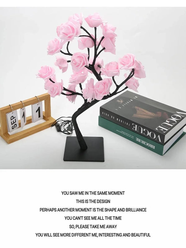 Planet Gates LED Rose Tree Desk Lamp USB Powered Artificial Flower Night Light Bedroom Living Room Party Wedding Valentine's Day Decoration