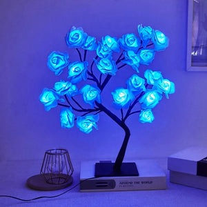 Planet Gates LED Rose Tree Desk Lamp USB Powered Artificial Flower Night Light Bedroom Living Room Party Wedding Valentine's Day Decoration