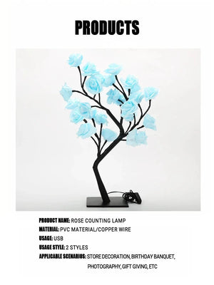 Planet Gates LED Rose Tree Desk Lamp USB Powered Artificial Flower Night Light Bedroom Living Room Party Wedding Valentine's Day Decoration