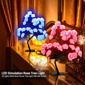 Planet Gates LED Rose Tree Desk Lamp USB Powered Artificial Flower Night Light Bedroom Living Room Party Wedding Valentine's Day Decoration