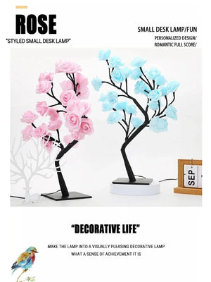 Planet Gates LED Rose Tree Desk Lamp USB Powered Artificial Flower Night Light Bedroom Living Room Party Wedding Valentine's Day Decoration
