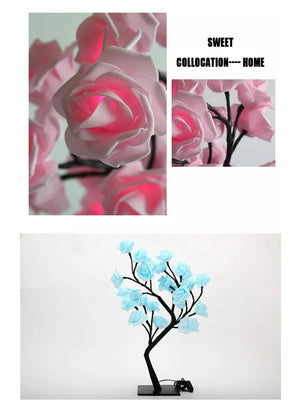 Planet Gates LED Rose Tree Desk Lamp USB Powered Artificial Flower Night Light Bedroom Living Room Party Wedding Valentine's Day Decoration