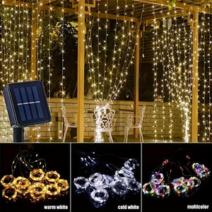 Planet Gates LED Solar Curtain Light, Outdoor Fairy Lights, Waterproof Copper Wire Lights, Christmas Party Wedding Home Bedroom Garden Wall Decoration