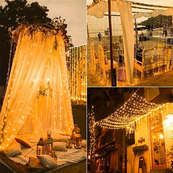 Planet Gates LED Solar Curtain Light, Outdoor Fairy Lights, Waterproof Copper Wire Lights, Christmas Party Wedding Home Bedroom Garden Wall Decoration