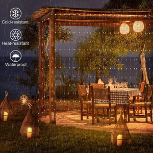 Planet Gates LED Solar Curtain Light, Outdoor Fairy Lights, Waterproof Copper Wire Lights, Christmas Party Wedding Home Bedroom Garden Wall Decoration