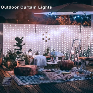 Planet Gates LED Solar Curtain Light, Outdoor Fairy Lights, Waterproof Copper Wire Lights, Christmas Party Wedding Home Bedroom Garden Wall Decoration