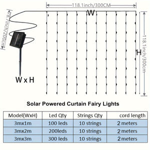 Planet Gates LED Solar Curtain Light, Outdoor Fairy Lights, Waterproof Copper Wire Lights, Christmas Party Wedding Home Bedroom Garden Wall Decoration