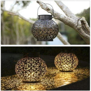 Planet Gates LED Solar Lantern Light Hollow Wrought Iron Projection Light Hanging Lamps Outdoor Waterproof Yard Garden Art Decoration