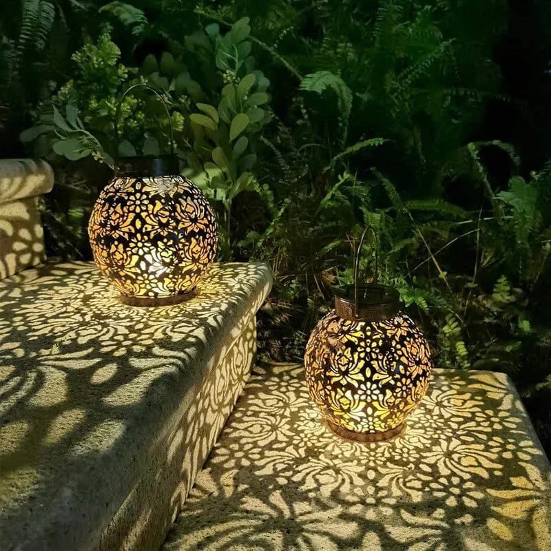 Planet Gates LED Solar Lantern Light Hollow Wrought Iron Projection Light Hanging Lamps Outdoor Waterproof Yard Garden Art Decoration