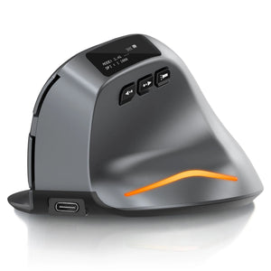 Planet Gates Lefon Bluetooth Vertical Mouse Wireless Ergonomic Mice with OLED Screen RGB USB Optical Rechargeable Mouse for PC Laptop Gaming