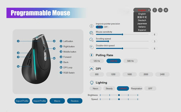 Planet Gates Lefon Bluetooth Vertical Mouse Wireless Ergonomic Mice with OLED Screen RGB USB Optical Rechargeable Mouse for PC Laptop Gaming