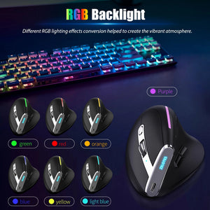 Planet Gates Lefon Bluetooth Vertical Mouse Wireless Ergonomic Mice with OLED Screen RGB USB Optical Rechargeable Mouse for PC Laptop Gaming