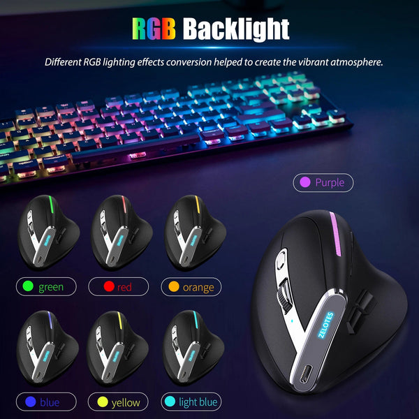 Planet Gates Lefon Bluetooth Vertical Mouse Wireless Ergonomic Mice with OLED Screen RGB USB Optical Rechargeable Mouse for PC Laptop Gaming