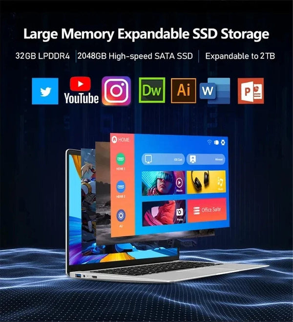 Planet Gates Leno 15.6'' Office Laptop 32GB DDR4 1024GB SSD Windows 11 N5095 Notebook Computer IPS FHD 1080P Display 5G/2.4Ghz WiFi USB 3.0