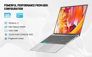 Planet Gates Leno 15.6'' Office Laptop 32GB DDR4 1024GB SSD Windows 11 N5095 Notebook Computer IPS FHD 1080P Display 5G/2.4Ghz WiFi USB 3.0