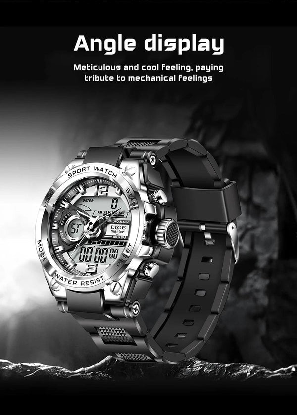 Planet Gates LIGE Men Military Watch Digital 50m Waterproof Wristwatch LED Quartz Clock Sport Watch Male Big Watches Men Relogios Masculino