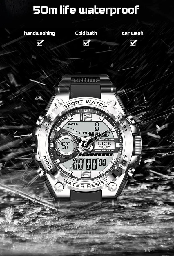 Planet Gates LIGE Men Military Watch Digital 50m Waterproof Wristwatch LED Quartz Clock Sport Watch Male Big Watches Men Relogios Masculino